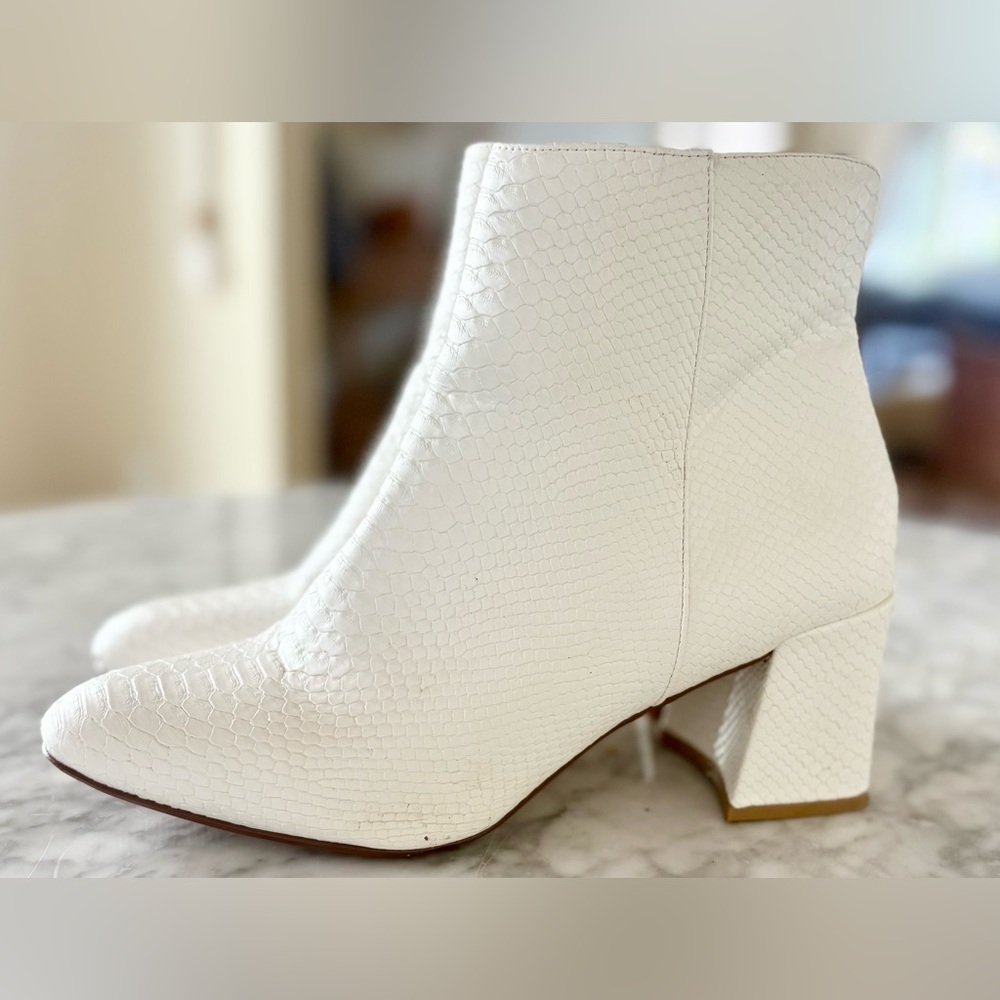 Chinese Laundry White Snakeskin Ankle Booties